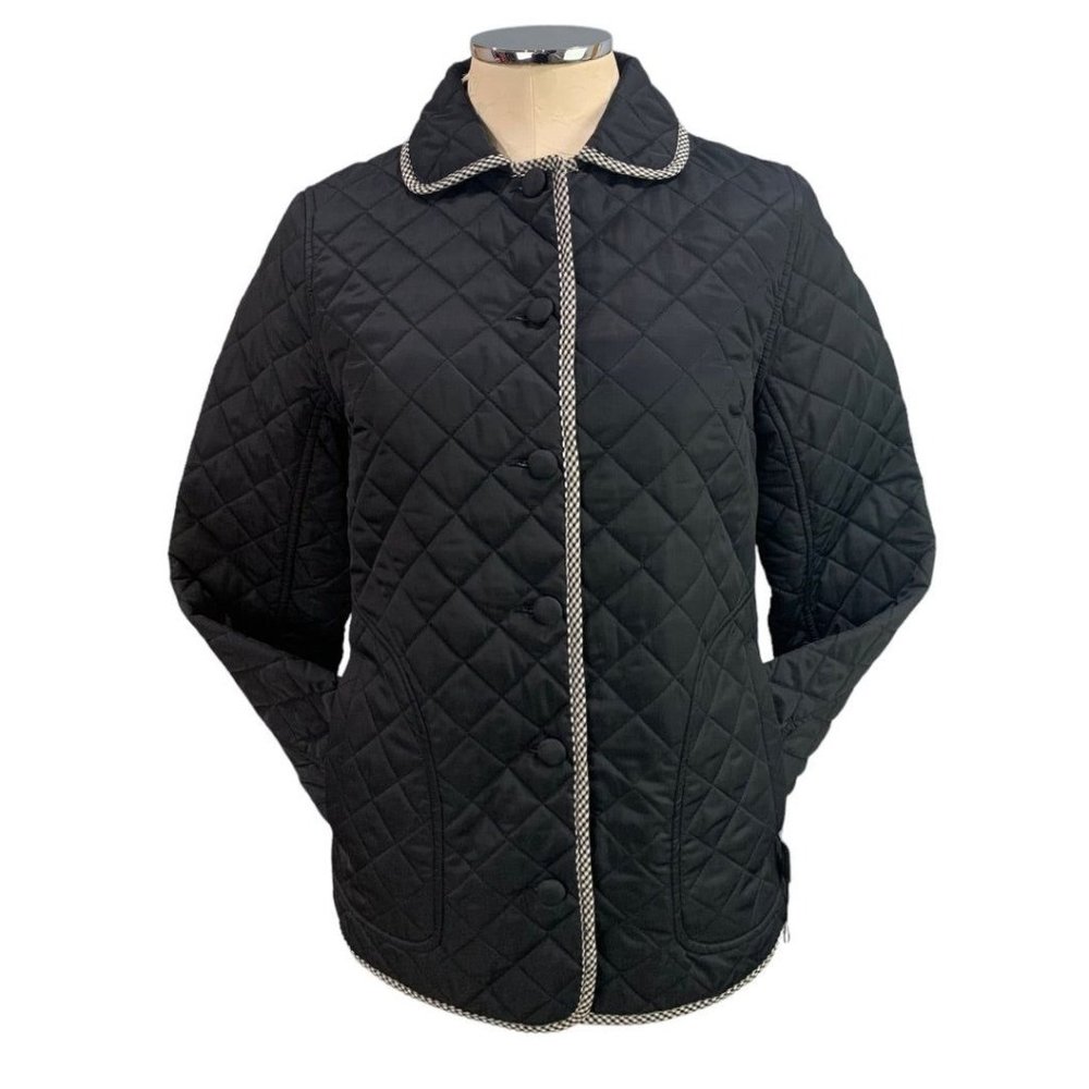 Small 1 Madison Black Quilted Women's New Button Up Jacket Gingham Trim